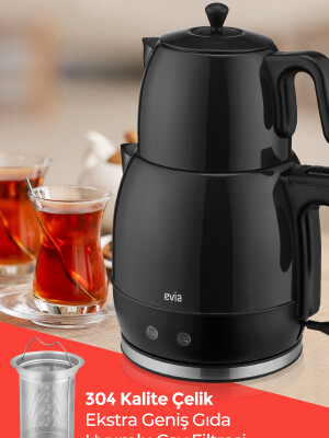 Evia Ladem Siyah Geniş Kapasiteli 2200 Watt Paslanmaz Çelik Çay Makinesi Ve Su Isıtıcısı EA-4309S