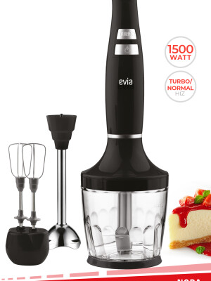 Evia Nora 1500 Watt Sessiz Hız Ayarlı 3 in 1 Doğrama Karıştırma Blender Seti