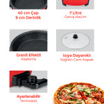 Evia Sofram Kırmızı 1200 Watt Granit Geniş 40 Cm Pizza Tavası Çok Amaçlı Elektrikli Pişirici EA-4410