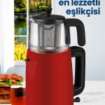 GoldMaster Emirgan Kırmızı 2200 Watt Geniş Hazneli Paslanmaz Çelik Çay Makinesi Ve Su Isıtıcısı-GM-7375TK 