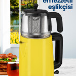 GoldMaster Emirgan Sarı 2200w Cam Demlikli Paslanmaz Çelik Çay Makinesi Ve Su Isıtıcısı GM-7375SR