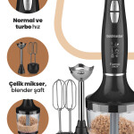 GoldMaster Fastmix Siyah 1000 Watt Sessiz Hız Ayarlı 3 In 1 Doğrama Karıştırma Blender Seti IN 6206 Siyah