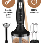 GoldMaster Fastmix Siyah 1000 Watt Sessiz Hız Ayarlı 3 In 1 Doğrama Karıştırma Blender Seti 