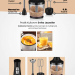 GoldMaster Fastmix Siyah 1000 Watt Sessiz Hız Ayarlı 3 In 1 Doğrama Karıştırma Blender Seti 