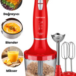 GoldMaster Fastmix Kırmızı 1000 Watt Sessiz Hız Ayarlı 3 In 1 Doğrama Karıştırma Blender Seti