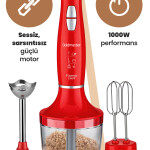 GoldMaster Fastmix Kırmızı 1000 Watt Sessiz Hız Ayarlı 3 In 1 Doğrama Karıştırma Blender Seti IN 6206K Kırmızı